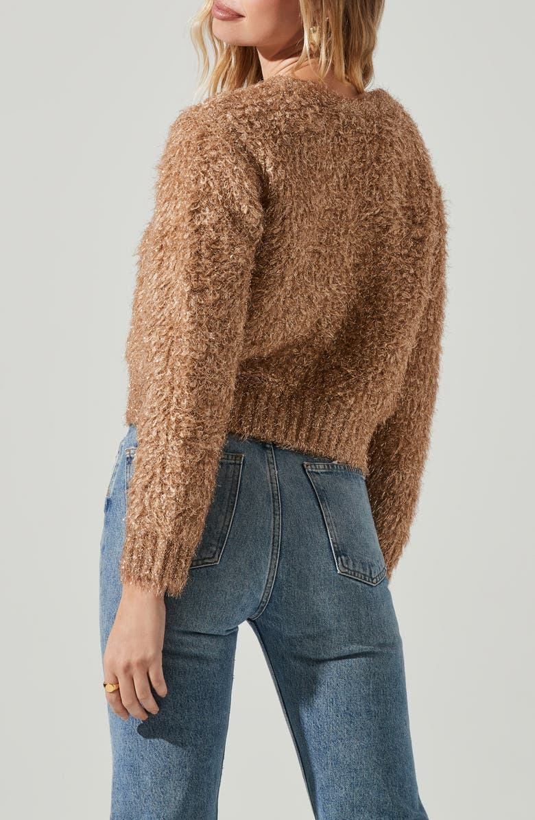 ASTR the Label Alma Metallic Bouclé Crop Sweater, Alternate, color, Taupe Gold