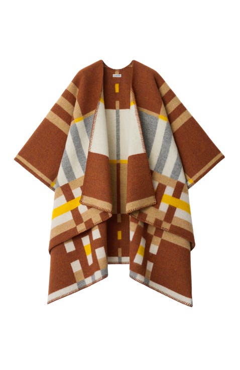 Colour Block Check  Wool Cape