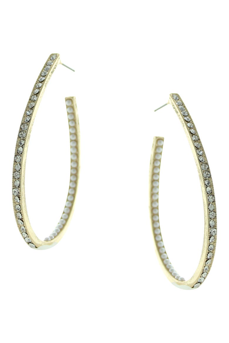 Inside Out Rhinestone Pear Hoop Earrings, Main, color, METALLIC GOLD