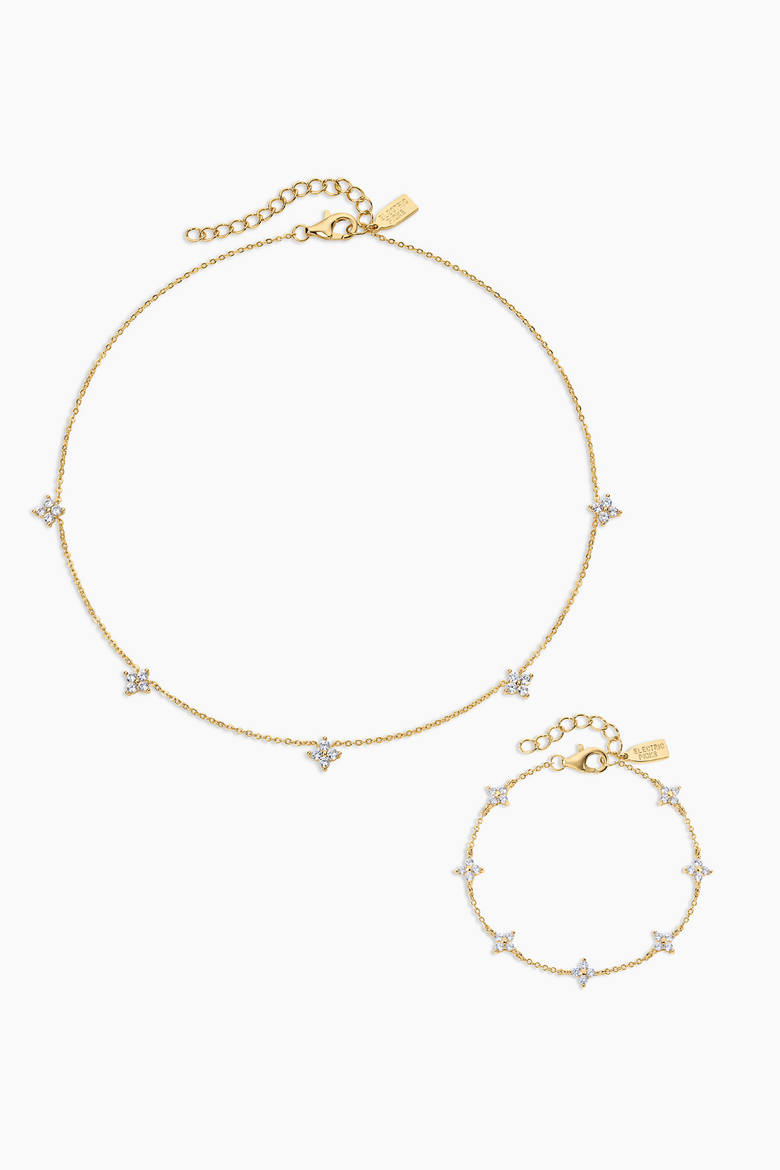 Bella Dainty Clover Necklace and Bracelet -Set of 2, Main, color, Gold