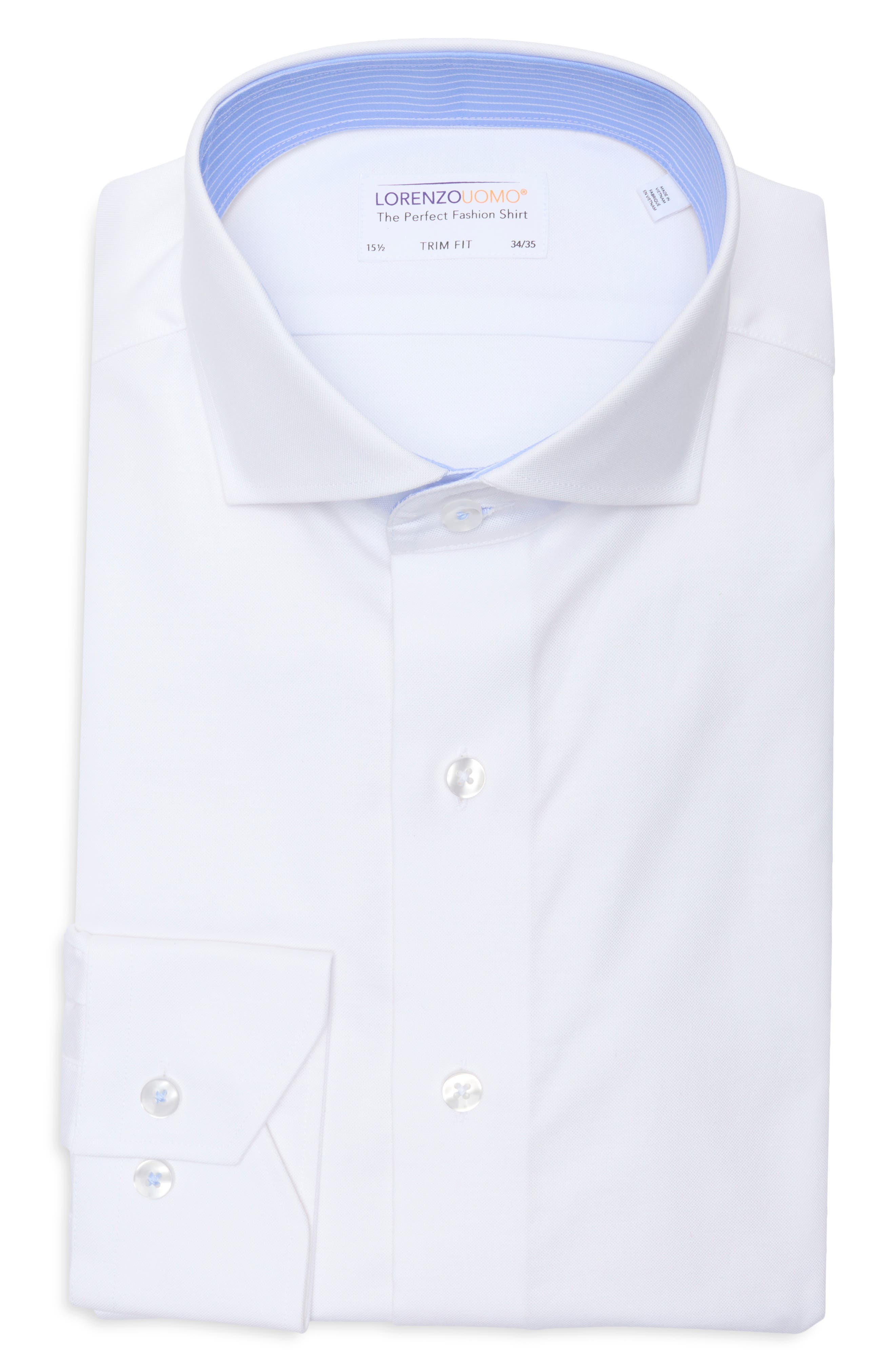 Lorenzo Uomo Trim Fit Textured Stretch Cotton Dress Shirt