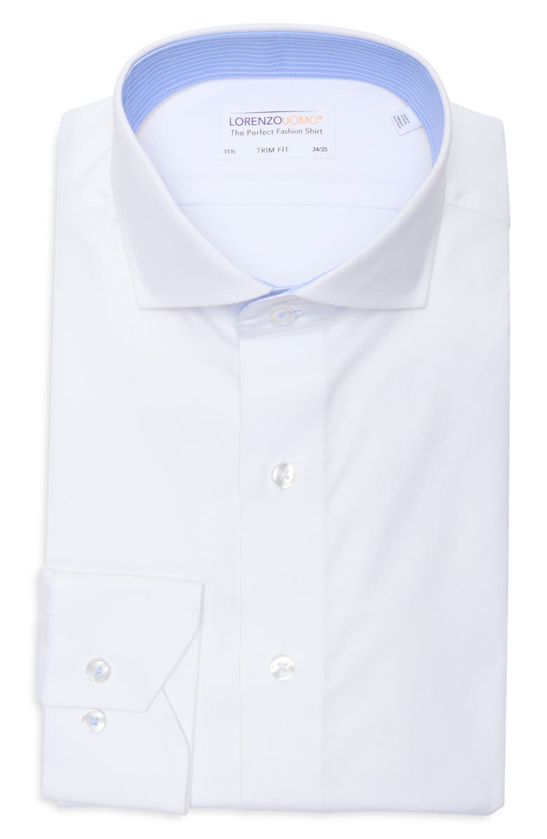 Lorenzo Uomo Trim Fit Textured Stretch Cotton Dress Shirt, Main, color, White