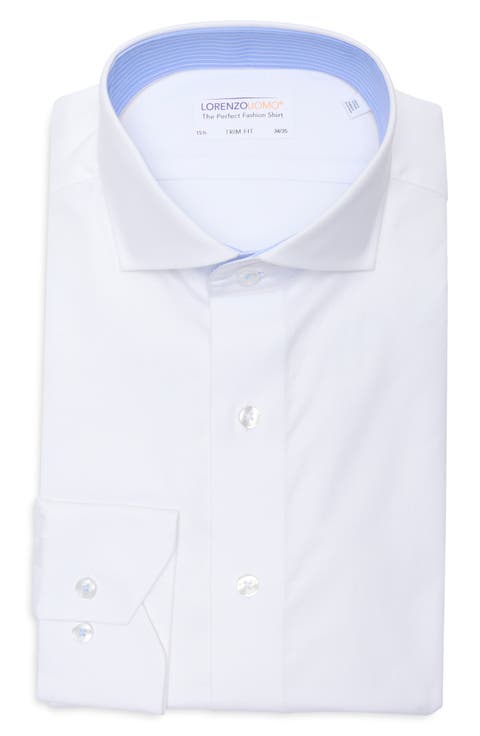 Trim Fit Textured Stretch Cotton Dress Shirt