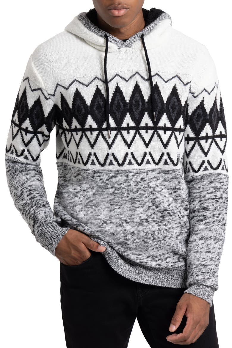 Colorblocked Pattern Hoodie, Main, color, BLACK