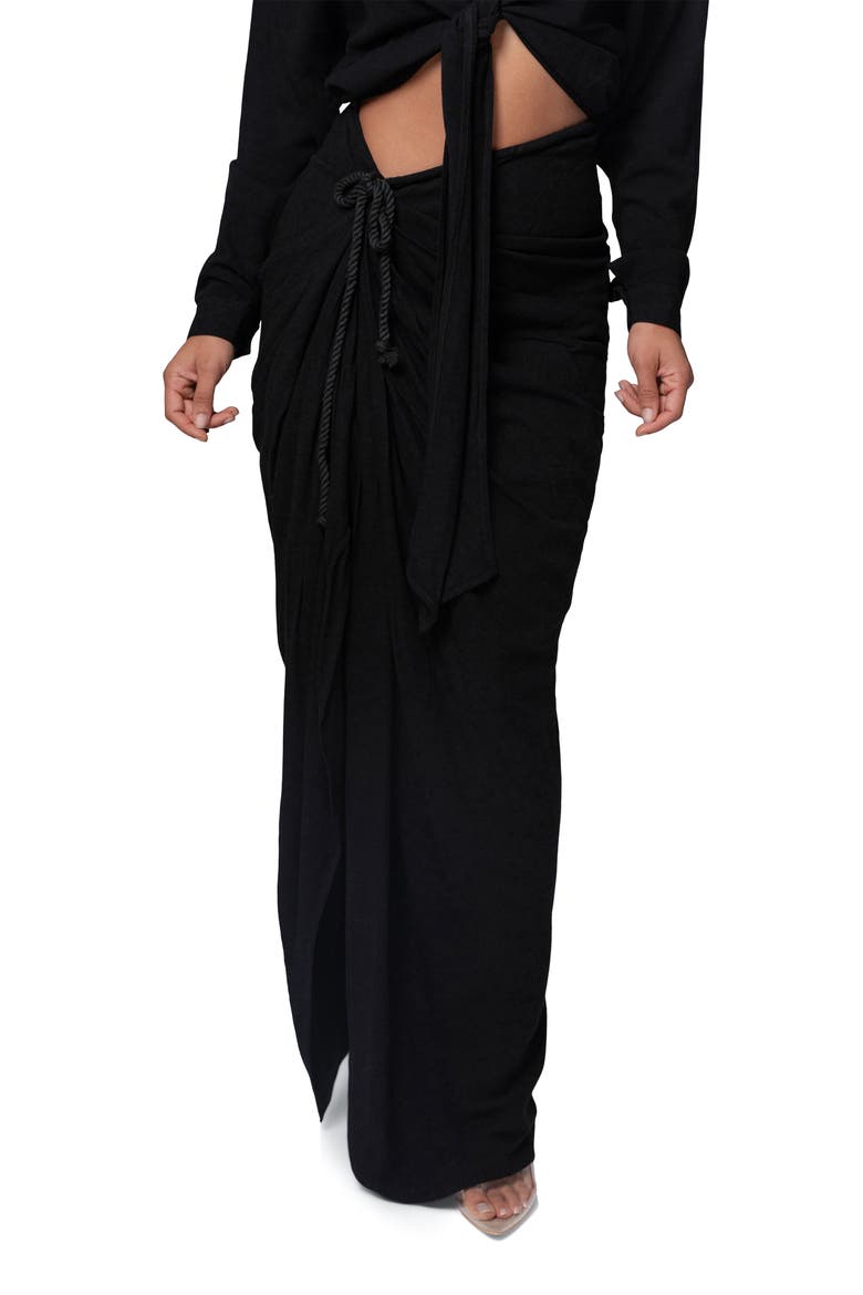 Noelia Slit Cotton & Linen Maxi Skirt, Main, color, BLACK