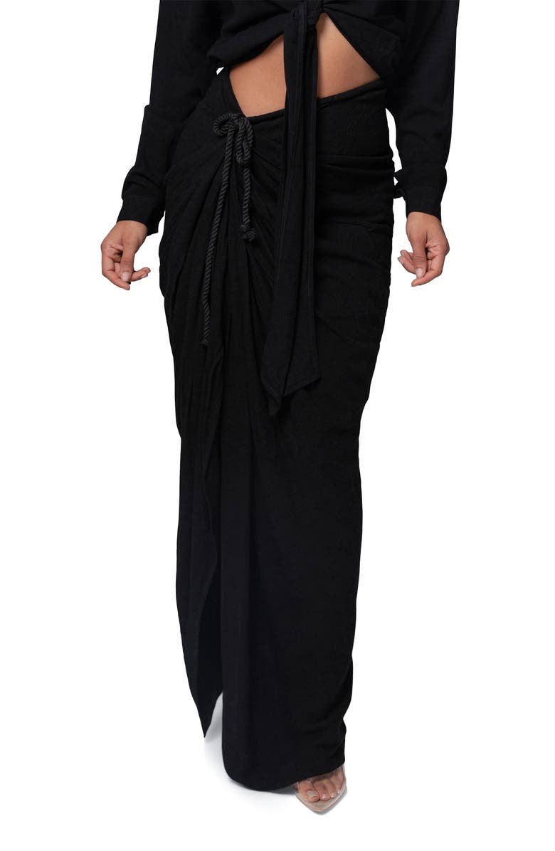 JLUXLABEL Noelia Slit Cotton & Linen Maxi Skirt, Main, color, Black