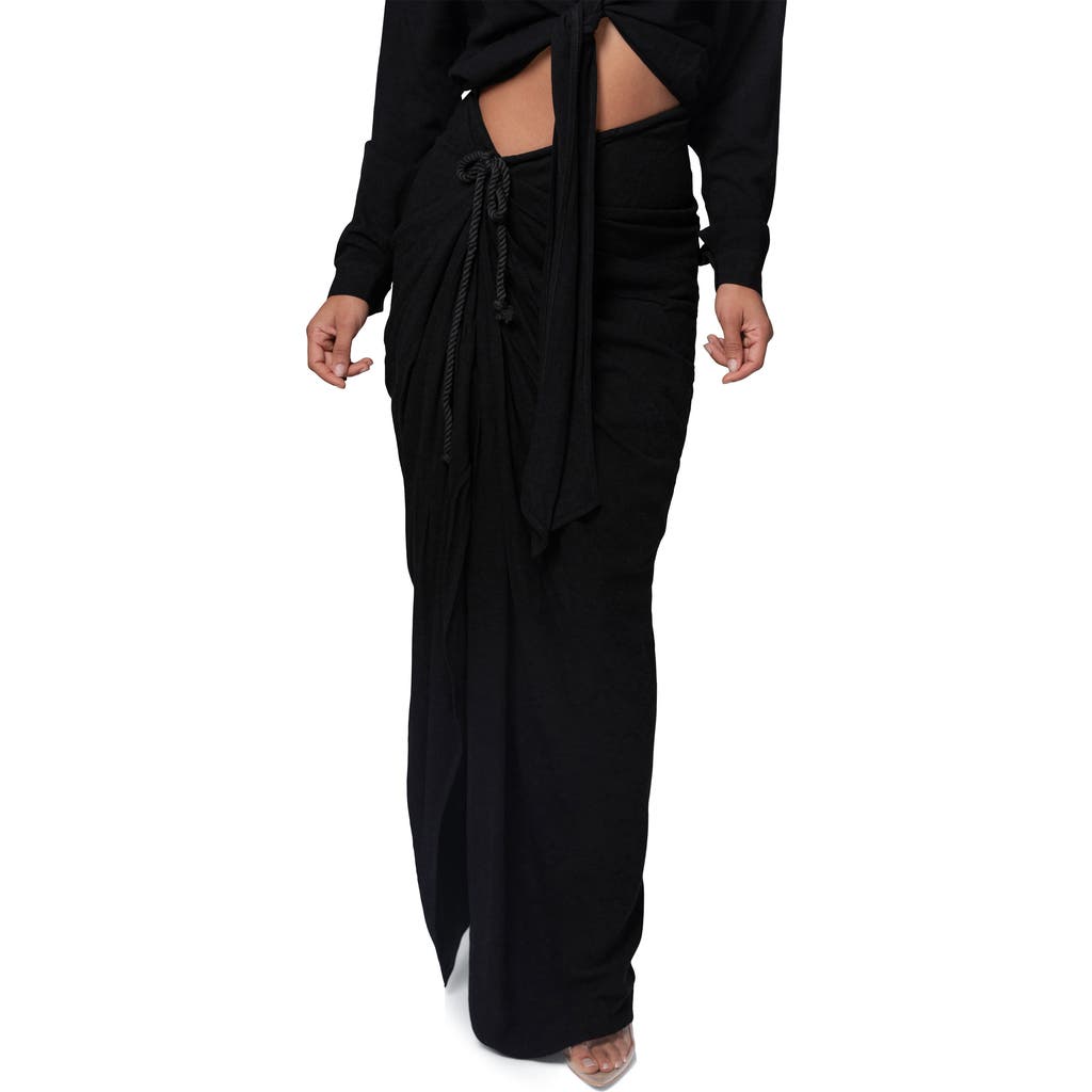 Jluxlabel Noelia Slit Cotton & Linen Maxi Skirt In Black