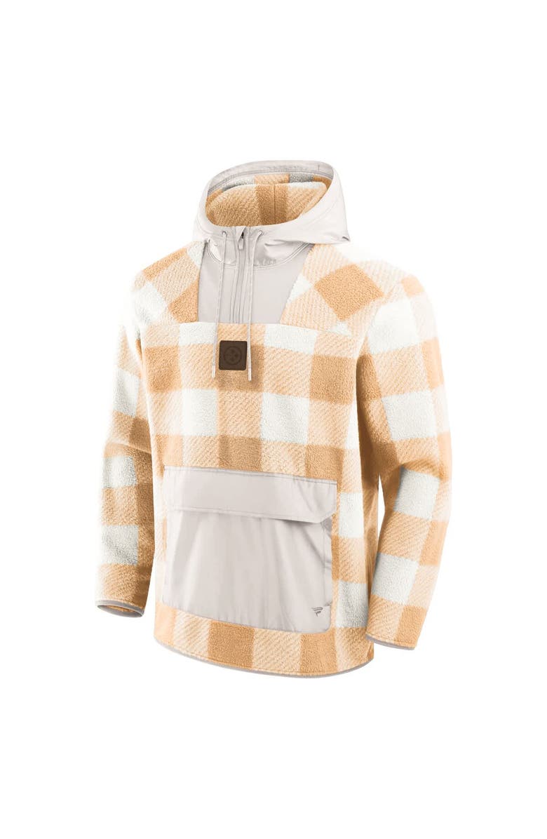 FANATICS Men's Fanatics Tan Pittsburgh Steelers Elements Plaid Polar Fleece Quarter-Zip Hoodie, Alternate, color, Tan