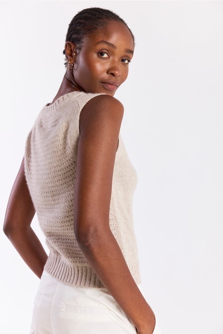 100% Cashmere Crew Neck Tank, Alternate, color, Wheat