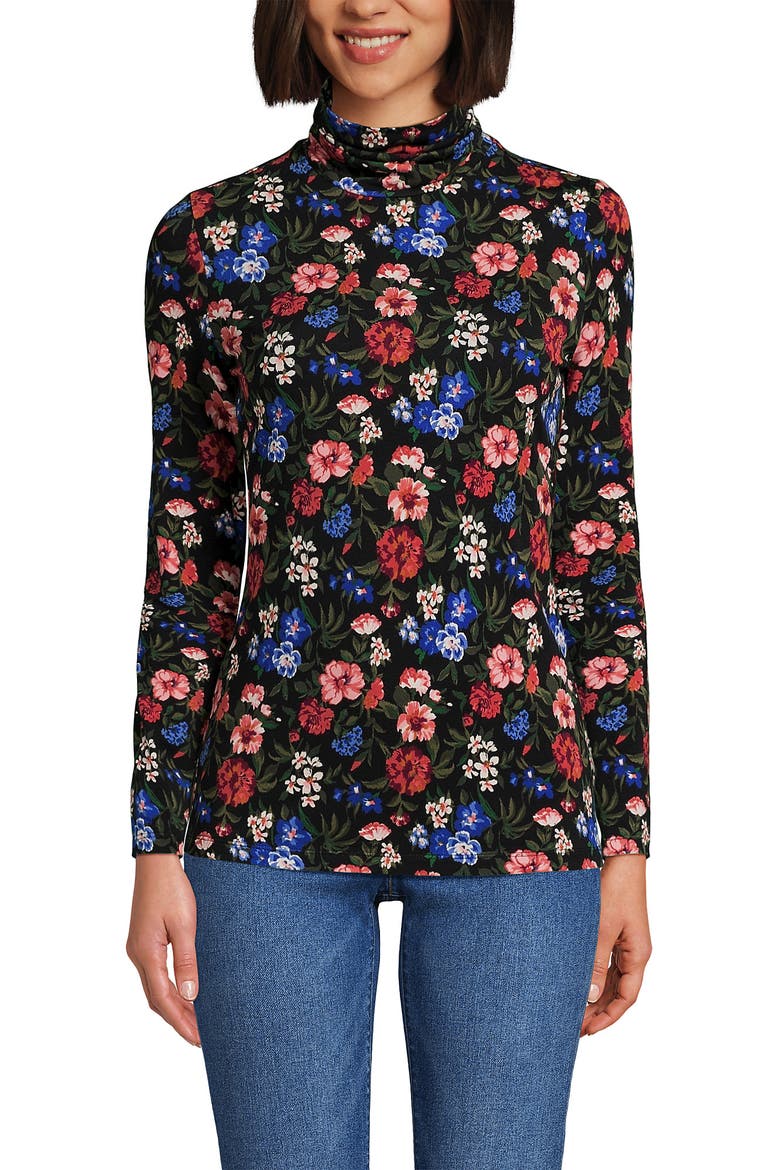 Lightweight Jersey Skimming Long Sleeve Turtleneck, Alternate, color, Black Multi Floral
