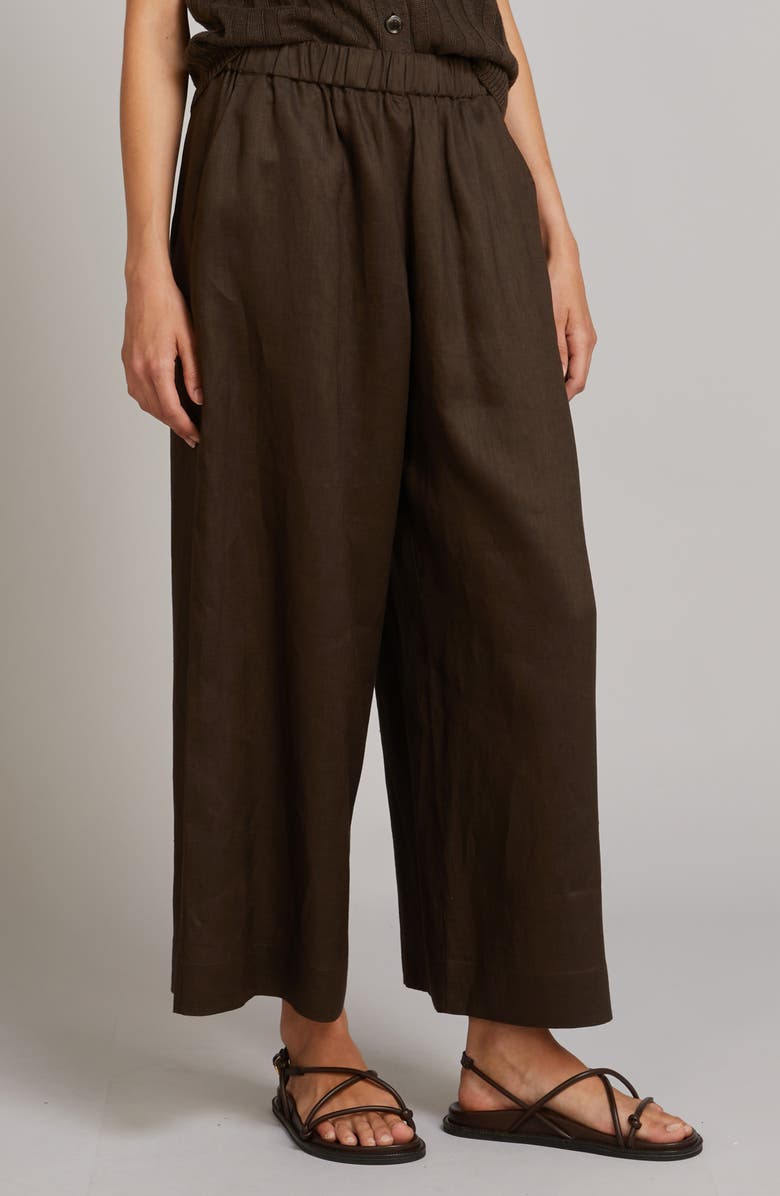 MM by Max Mara Canneti Wide Leg Linen Pants, Main, color, Dark Brown