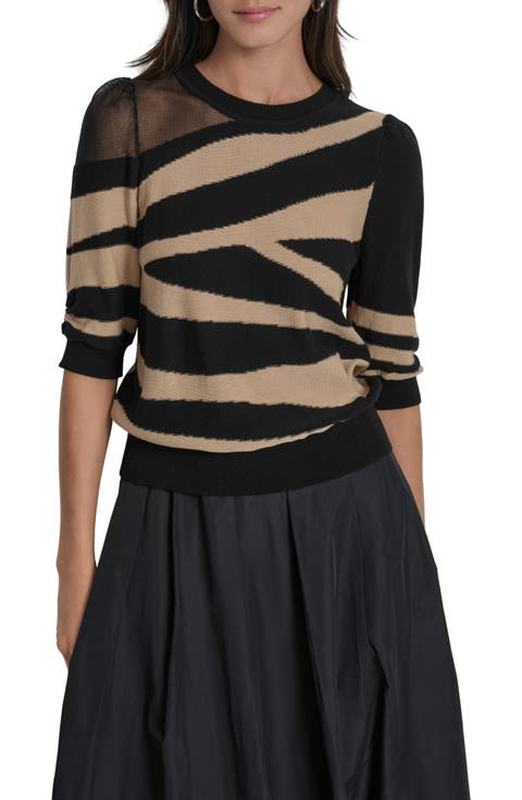 Zebra Stripe Three-Quarter Sleeve Sweater