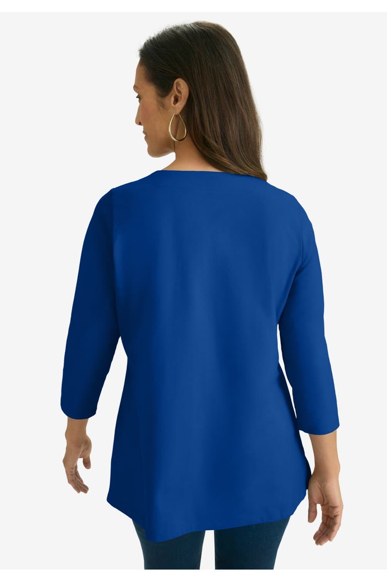 Stretch Cotton Notch Neck Tunic (plus), Alternate, color, DARK SAPPHIRE