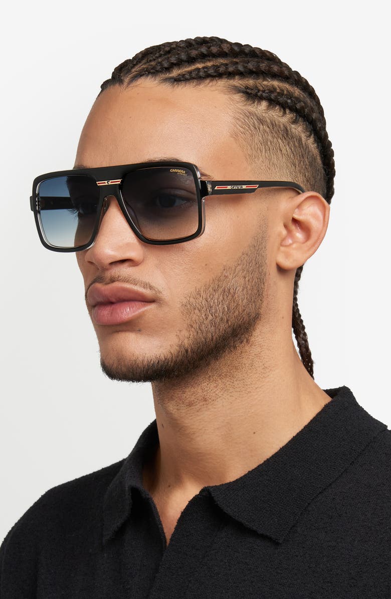 Carrera Eyewear Victory 59mm Gradient Rectangular Flat Top Sunglasses, Alternate, color, Black Crystal/ Dark Blue