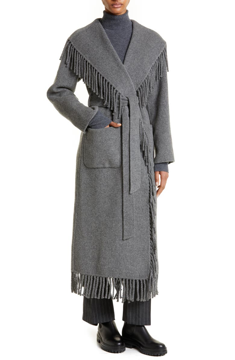 Simkhai Carrie Fringe Wool Blend Robe Coat, Alternate, color, 