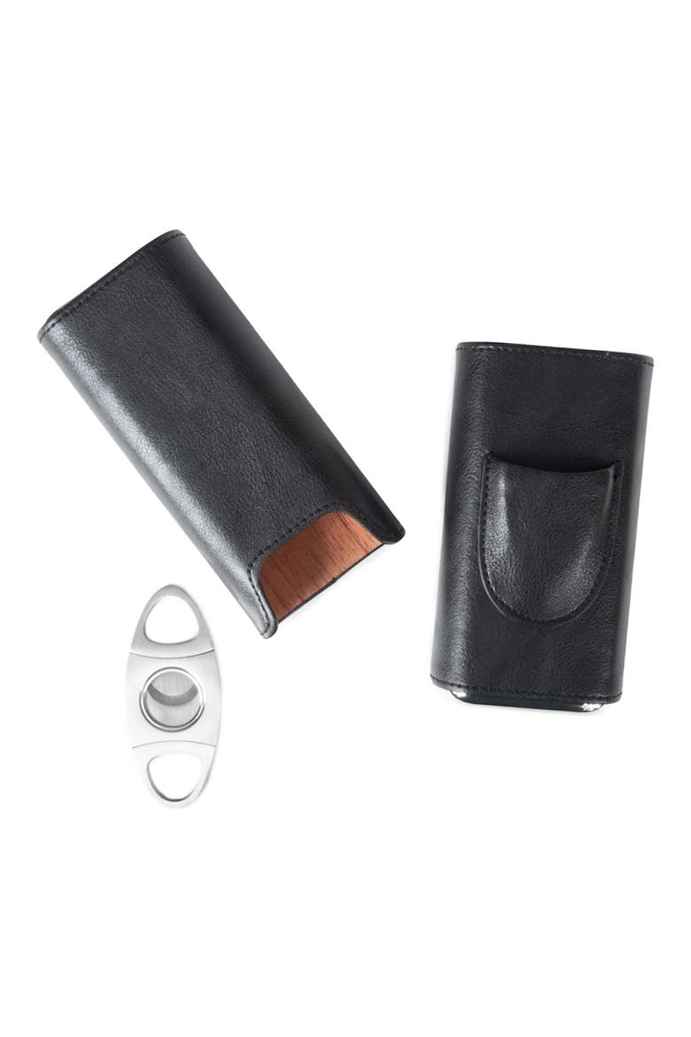 Ashton Cigar Faux Leather Case with Cutter, Alternate, color, BLACK