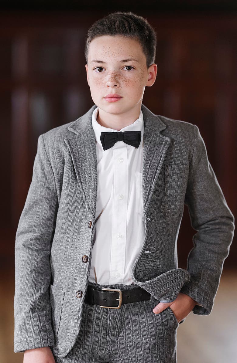 Hope & Henry Kids' Fleece Suit Blazer Made with Organic Cotton, Alternate, color, Charcoal Heather Herringbone