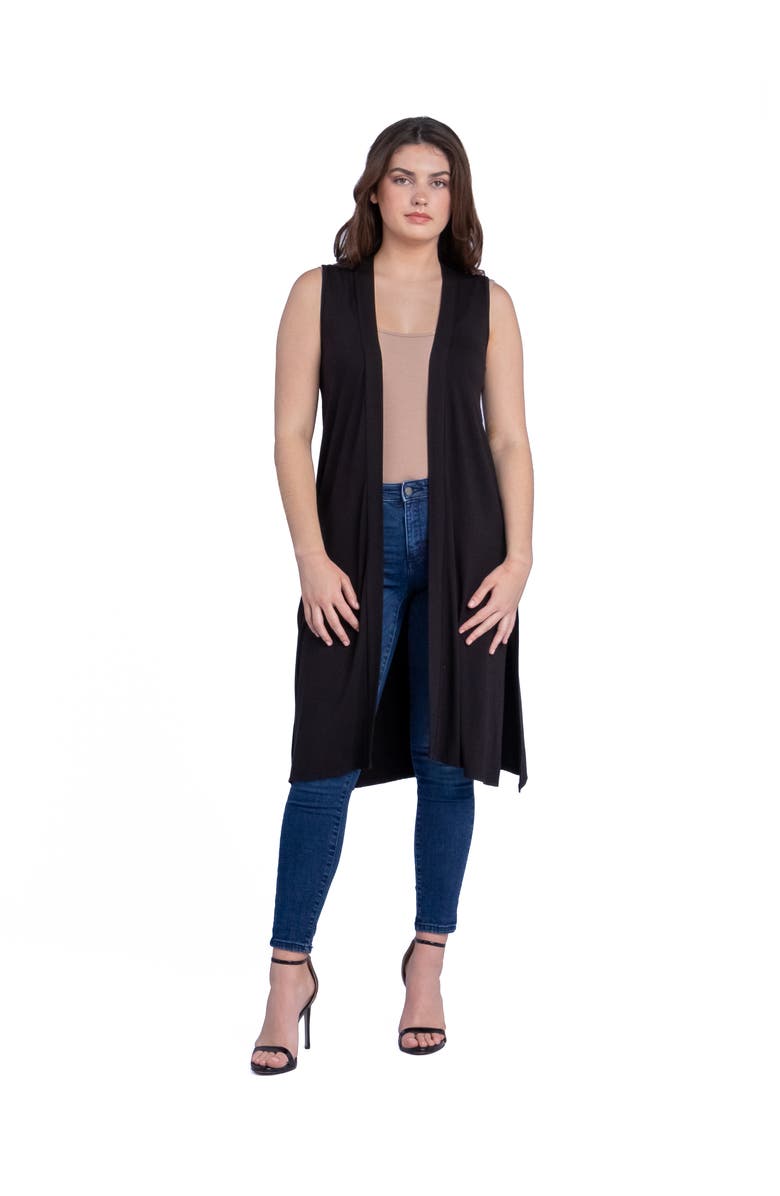 24seven Comfort Apparel Sleeveless Long Cardigan Vest with Side Slit, Main, color, Black