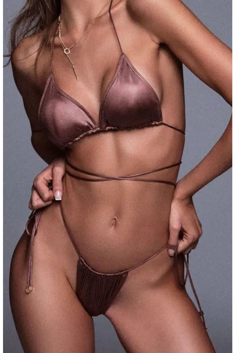 Oceana Triangle Criss-Cross Bikini Top, Alternate, color, Beige