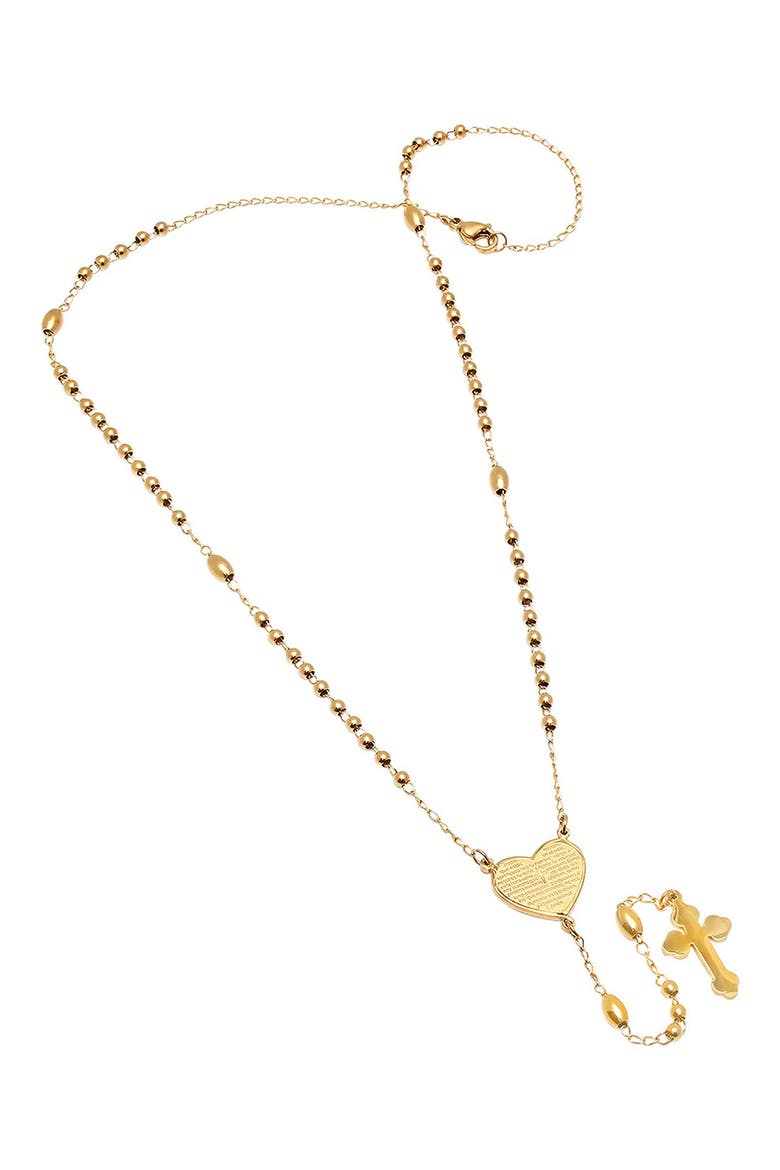 18k Gold Plated Heart Rosary Necklace, Main, color, GOLD