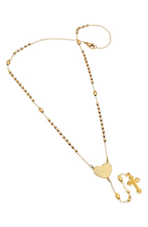 18k Gold Plated Heart Rosary Necklace