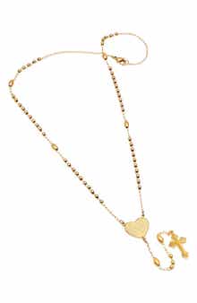 18k Gold Plated Heart Rosary Necklace
