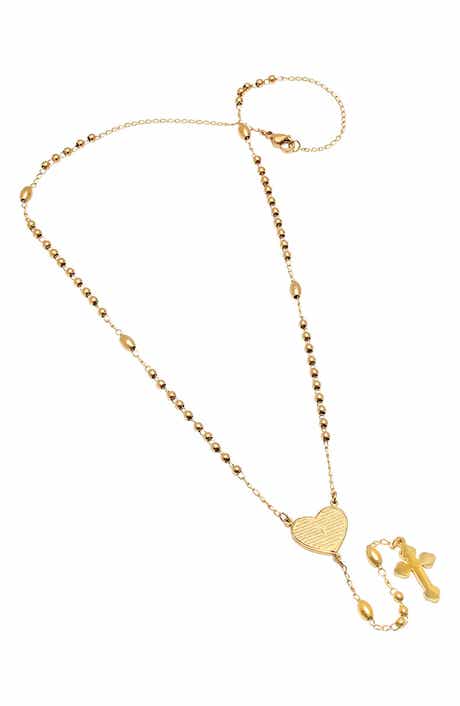 18k Gold Plated Heart Rosary Necklace