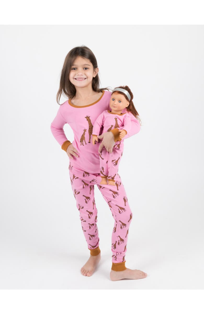 Leveret Girls Matching Doll Printed Cotton Pajamas, Animal & Seasonal Prints, Alternate, color, Giraffe