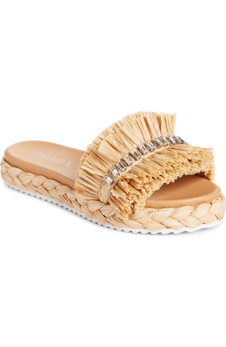 Prada Embellished Raffia Slide Sandal, Main, color,