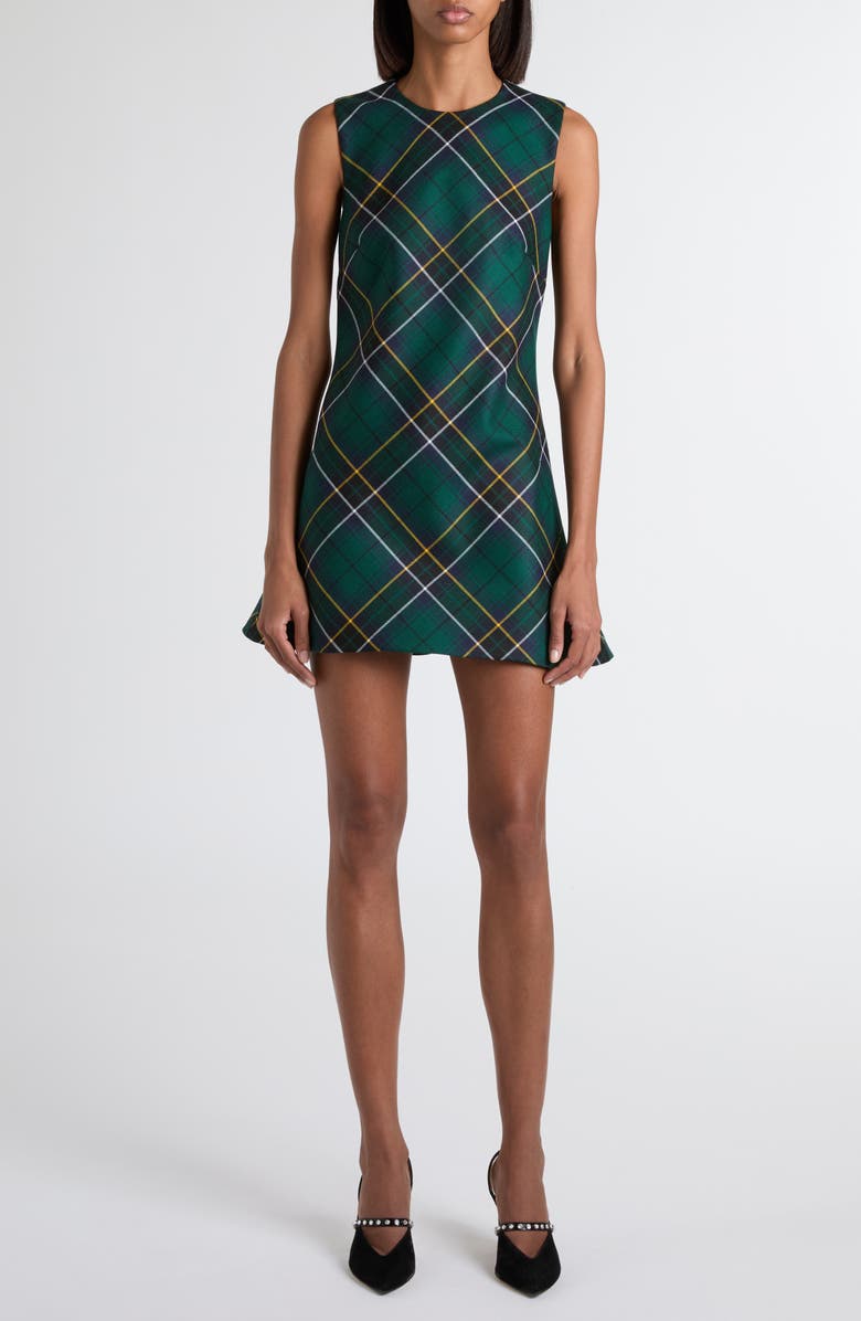 McQueen Tartan Wool Minidress, Main, color, Navy/ Green/ Yellow