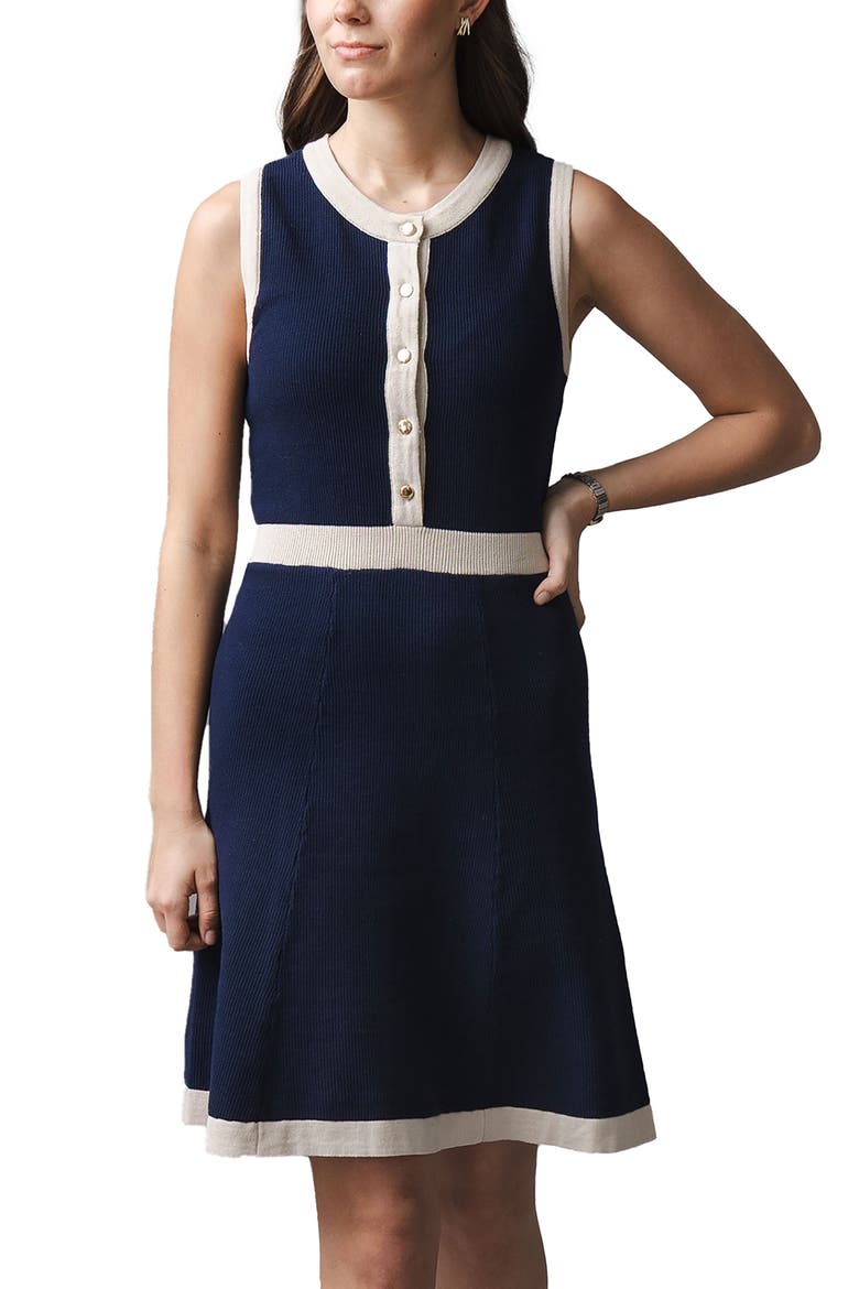 Organic Sleeveless Button Front Sweater Dress, Main, color, Navy Tweed
