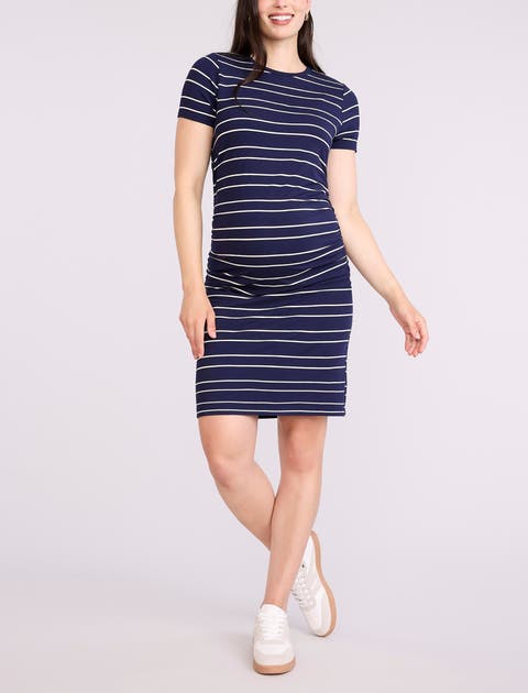 Crewneck Short Sleeve Side Ruched Bodycon Mini Dress