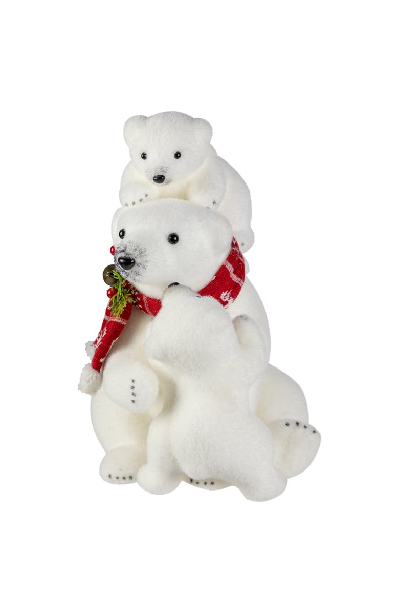 Northlight Mama Polar Bear and Cubs Christmas Figures - 13.5" - White and Red, Alternate, color, White