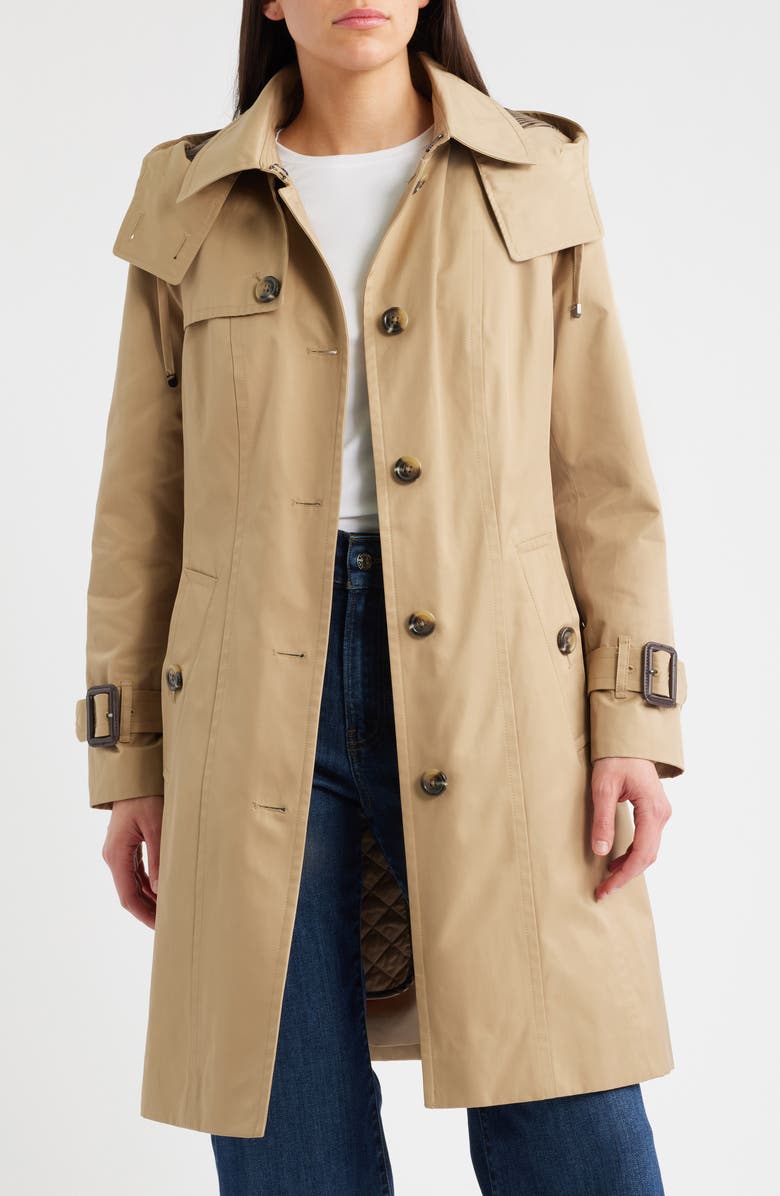 London Fog Heritage Trench Raincoat with Removable Hood, Alternate, color, Br Khaki