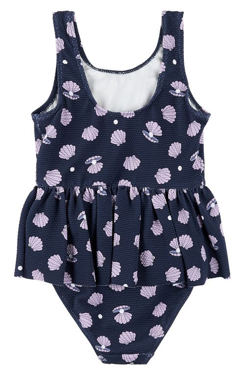 Petit Lem Oyster Piqué Skirted One-piece Swimsuit In Navy