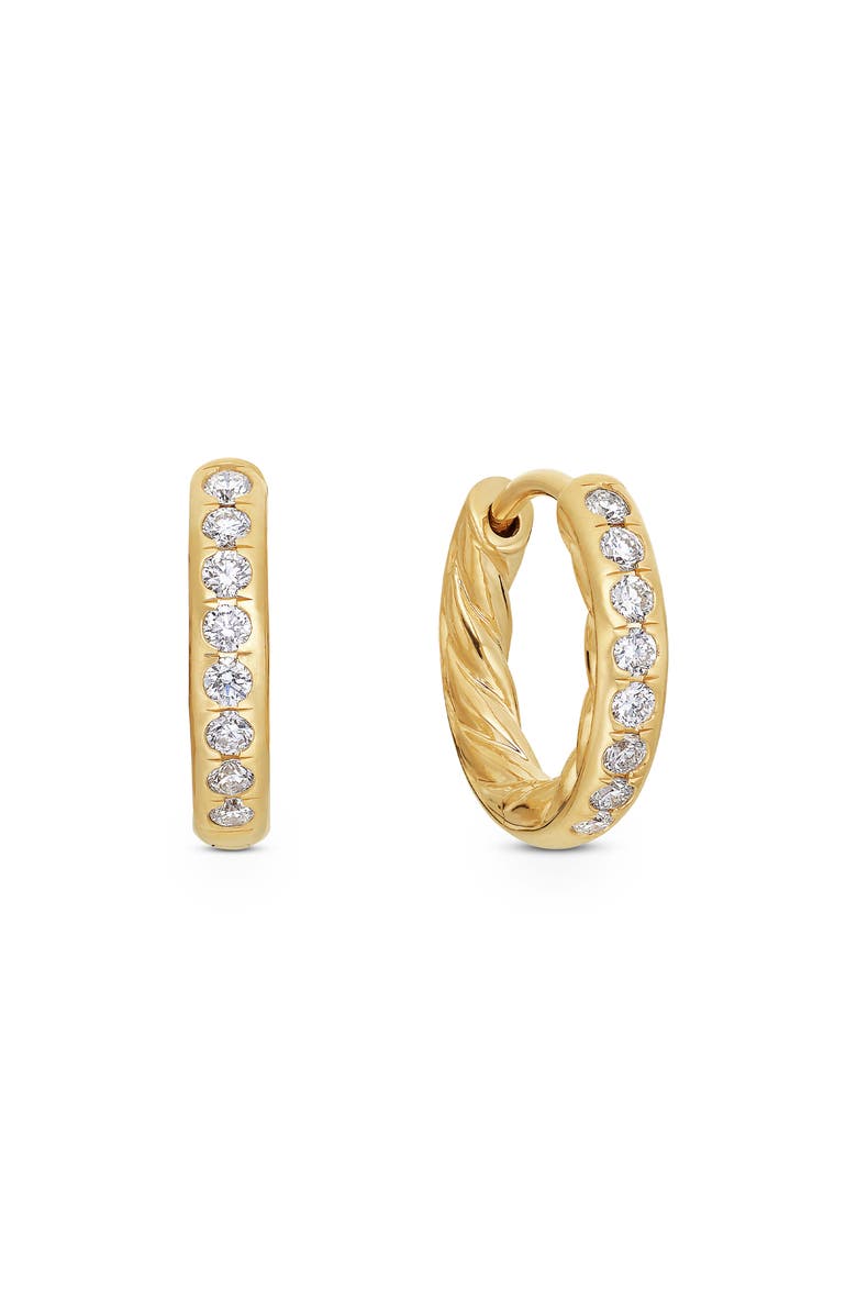 David Yurman Sculpted Cable Pavé Diamond Huggie Hoop Earrings, Main, color, 18K Yellow Gold