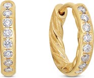 David Yurman Sculpted Cable Pavé Diamond Huggie Hoop Earrings