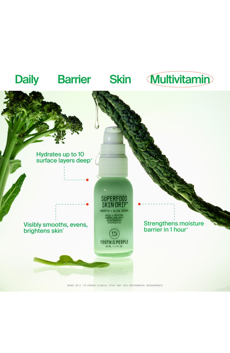 Youth to the People Superfood Skin Drip Smooth + Glow Barrier Serum with Peptides + Niacinamide, Alternate, color, Green
