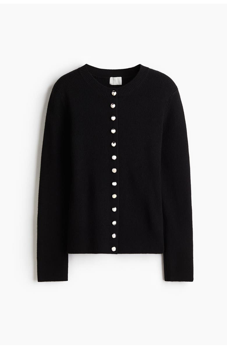 H&M Fitted Cardigan, Main, color, Black