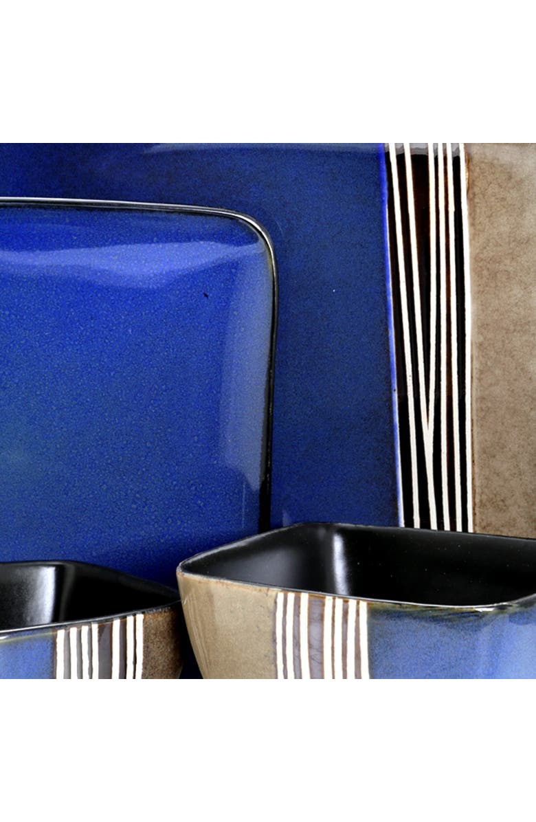 Elama Uptown Loft 16 Piece Double Bowl Stoneware Dinnerware Set with Service for 4, Alternate, color, Blue