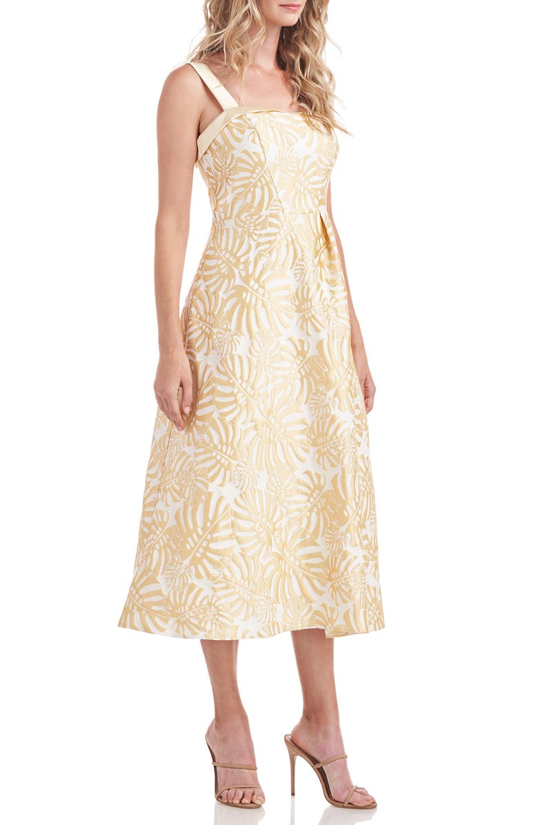 Kay Unger Liv Palm Leaf Print Cocktail Dress, Alternate, color, Butter