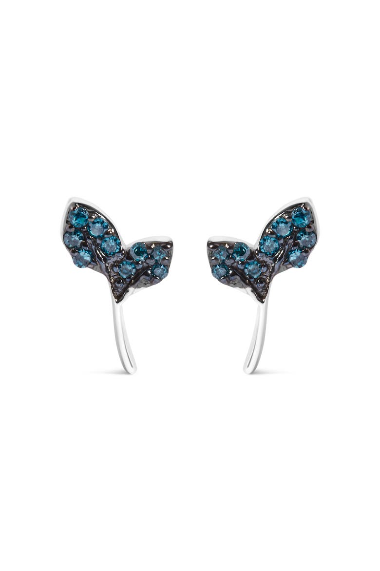 Sterling Silver Blue Treated Diamond Accent Leaf Stud Earrings, Main, color, Silver