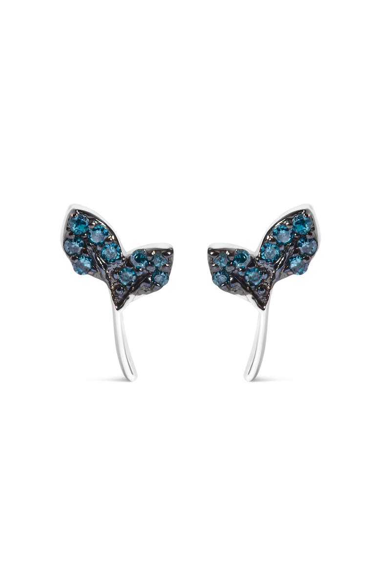 Haus of Brilliance Sterling Silver Blue Treated Diamond Accent Leaf Stud Earrings, Main, color, Silver