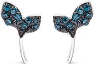 Haus of Brilliance Sterling Silver Blue Treated Diamond Accent Leaf Stud Earrings