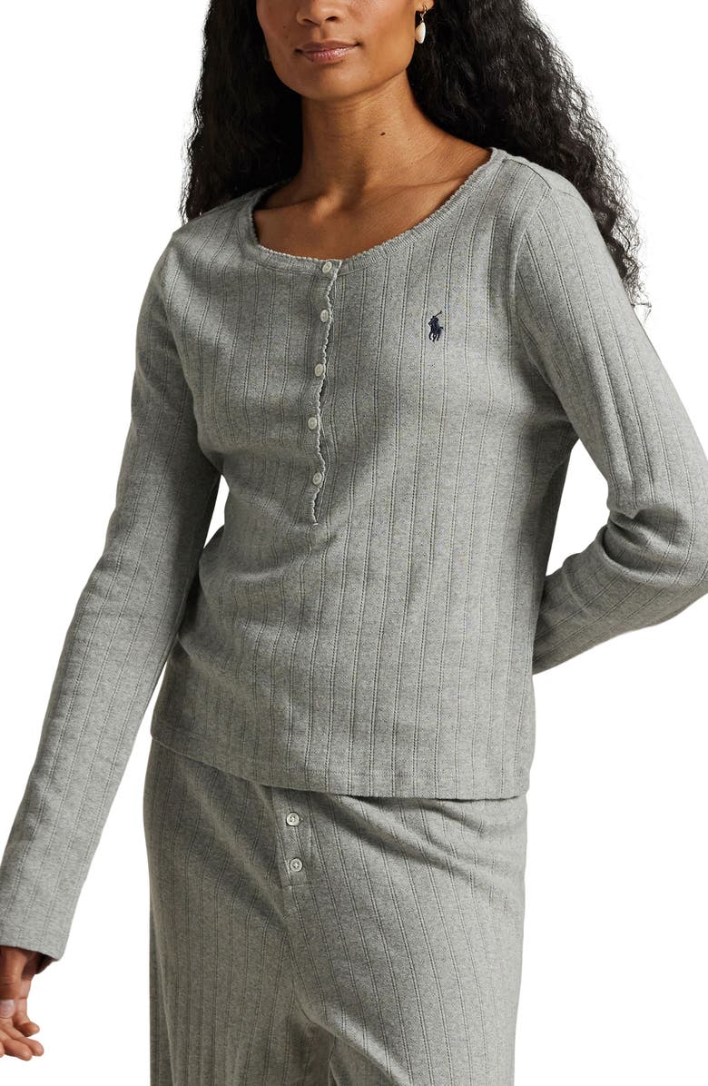 Polo Ralph Lauren Henley Long Pajamas, Alternate, color, Heather Grey