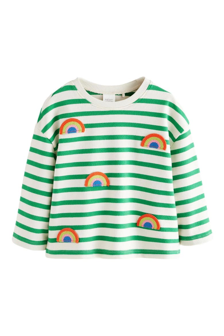 Kids' Stripe Rainbow Appliqué Cotton Graphic T-Shirt, Main, color, GREEN