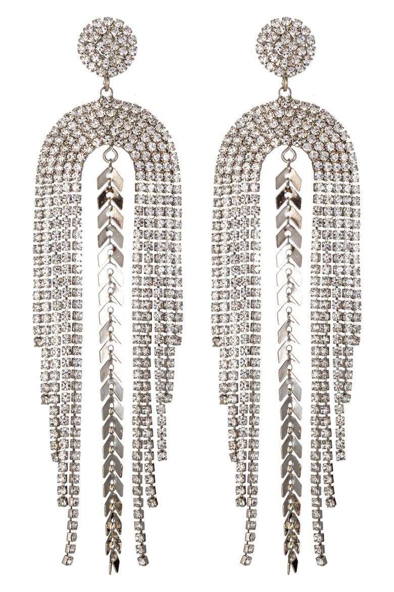 Piper Crystal Fringe Statement Earrings, Main, color, SILVER