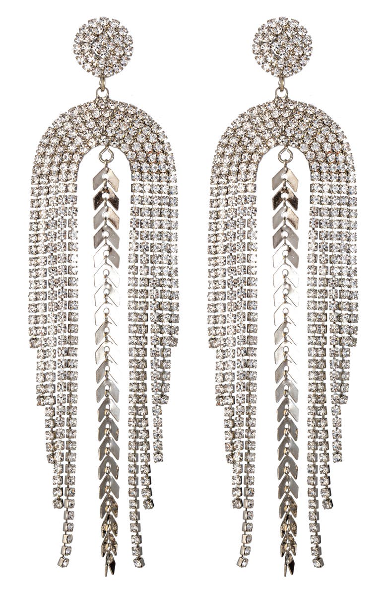 EYE CANDY LOS ANGELES Piper Crystal Fringe Statement Earrings, Main, color, Silver