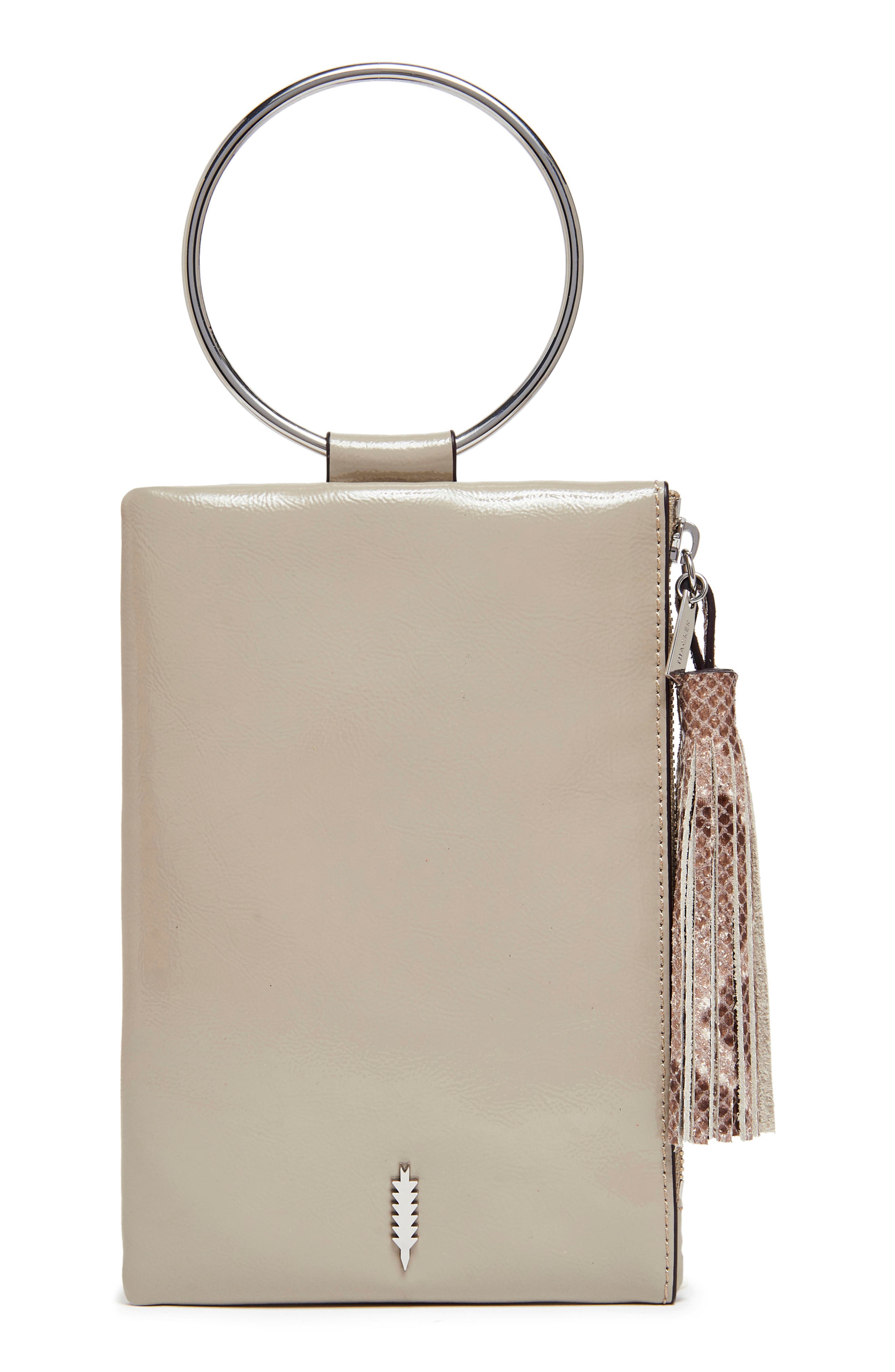 Nolita Ring Handle Leather Clutch, Main, color, TAUPE