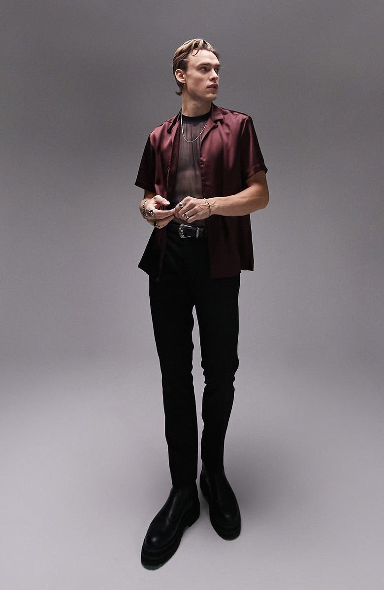 Topman Short Sleeve Satin Button-Up Shirt, Alternate, color, 